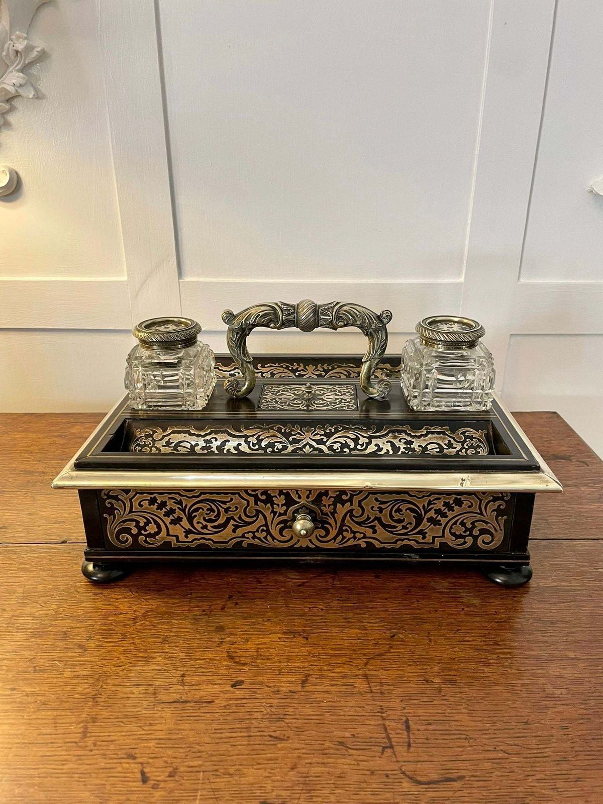 Fine Quality Antique Victorian French Freestanding Inlaid Boulle Desk Set