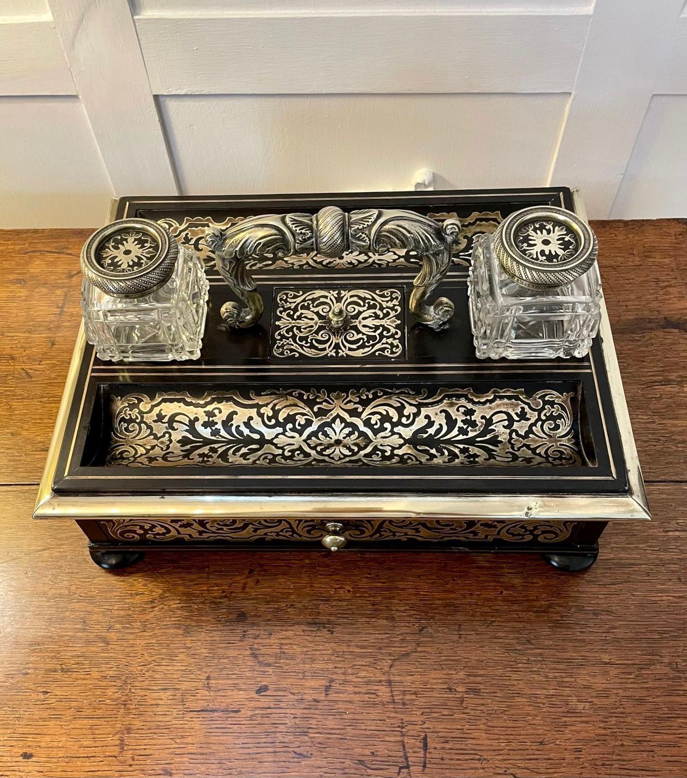 1550.0 Fine Quality Antique Victorian French Freestanding Inlaid Boulle Desk Set photo