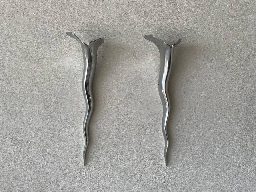 Extraordinary Aluminum Pair Of Sconces By Maison Lucien Gau, 1970s, Paris, France photo for sale