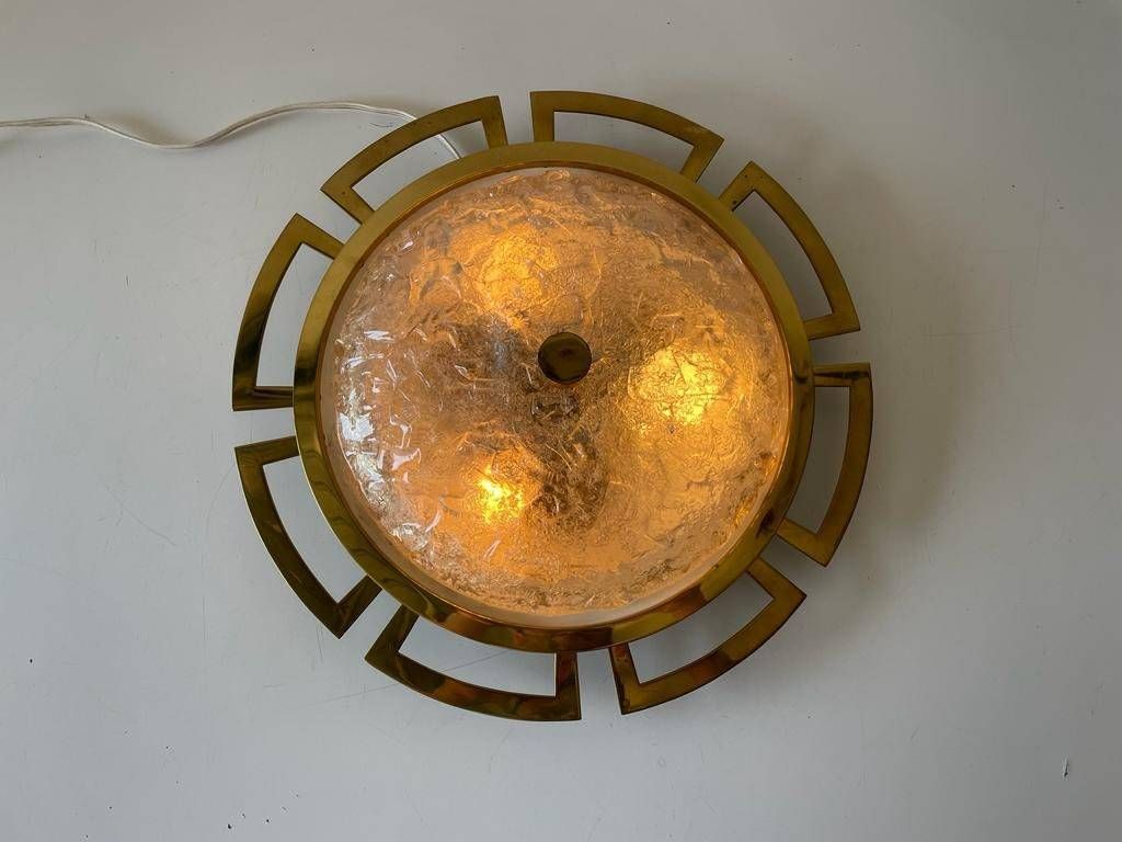 Charming Ice Glass & Brass Sunshine Design Large Ceiling Or Wall Lamp By Schröder Leuchten, 1960s, Germany photo 832.04