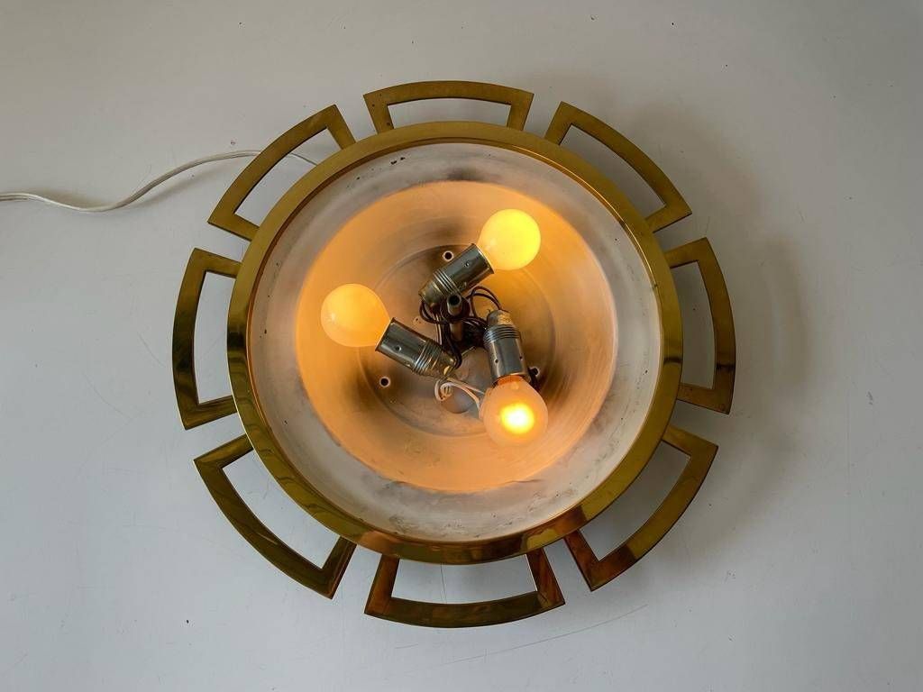 photo for sale Charming Ice Glass & Brass Sunshine Design Large Ceiling Or Wall Lamp By Schröder Leuchten, 1960s, Germany