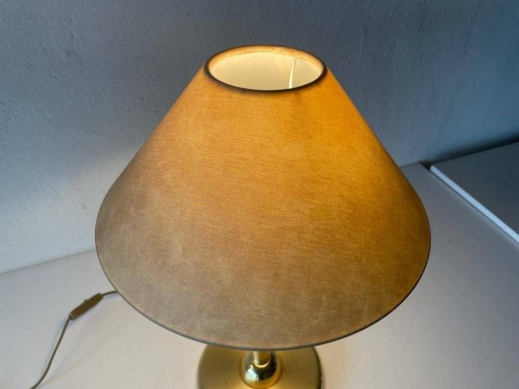 photo furniture Fabric Shade & Brass Atomic Body Elegant Pair Of Table Lamps, 1980s, Germany