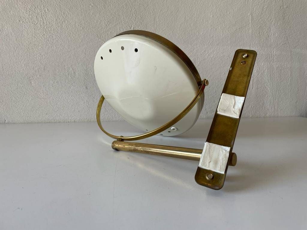 Mid Century Modern Brass   White Metal Body Closer View Excellent Adjustable Mirror, 1960s, Germany photo vintage
