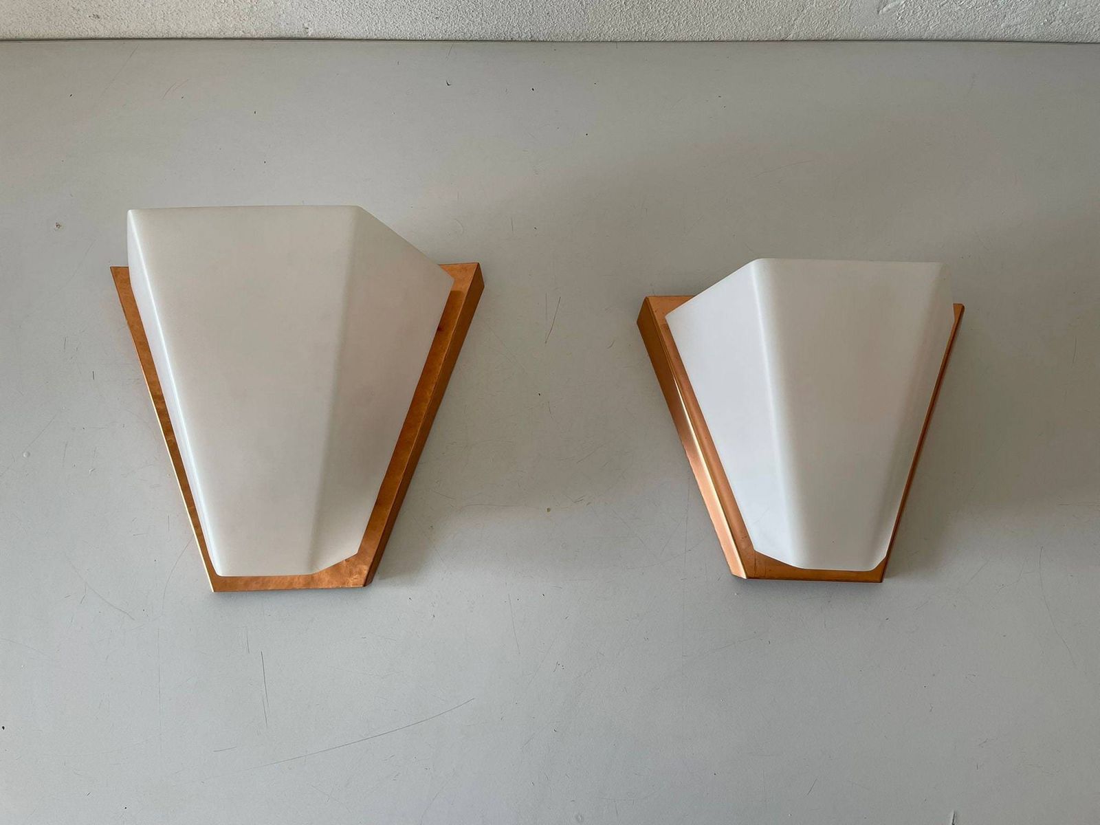 Rare Copper And Plexiglass Pair Of Big/Small Sconces By Weckelweller Werkstätten, 1950s, Germany photo furniture