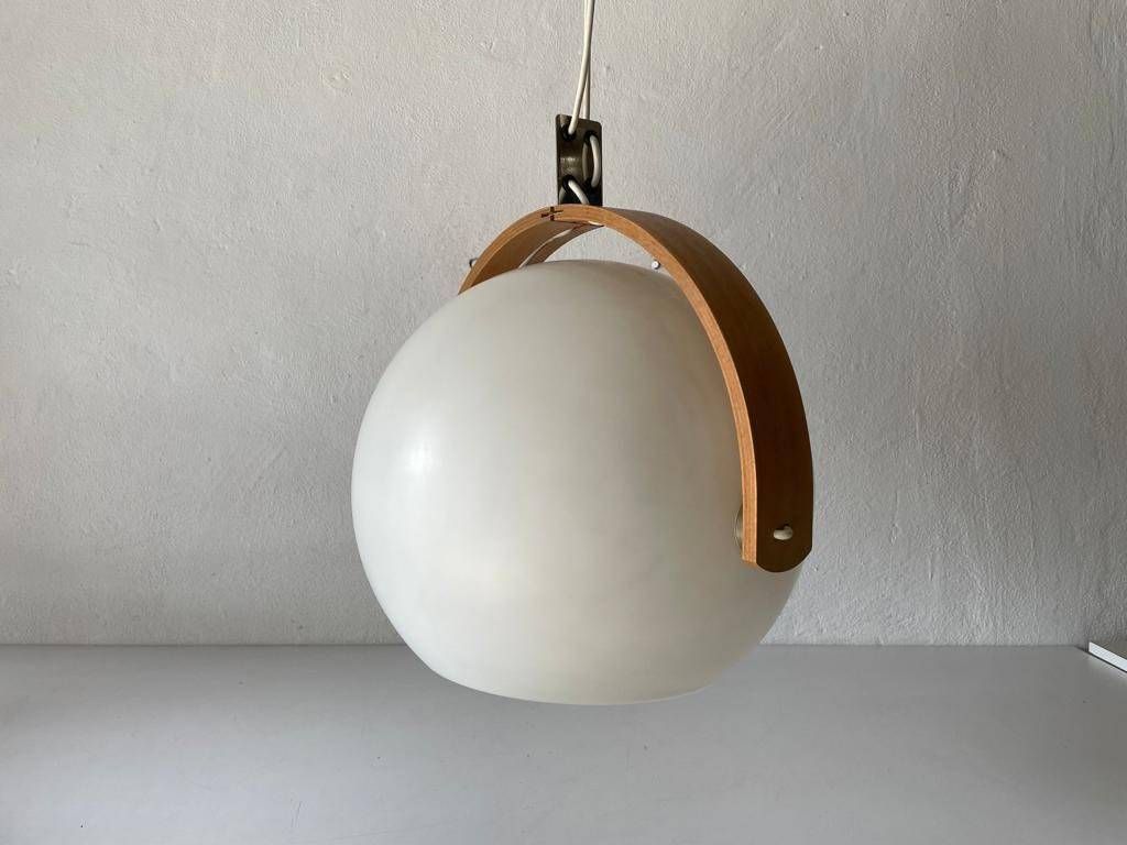 White Plastic And Bent Wood Space Age Pendant Lamp By Temde, 1970s, Switzerland photo furniture