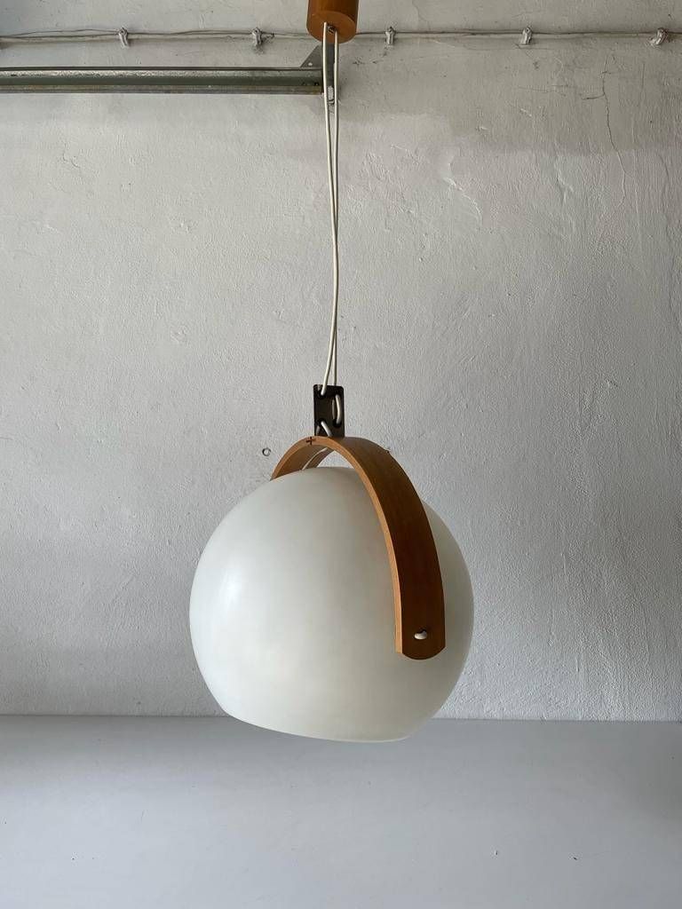 White Plastic And Bent Wood Space Age Pendant Lamp By Temde, 1970s, Switzerland photo 1220.16