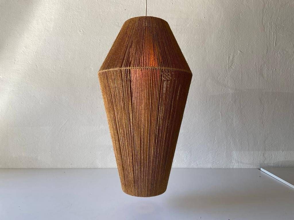 Raffia Bast And Teak Large Pendant Lamp By Ib Fabiansen For Fog & Mørup, 1960s, Denmark