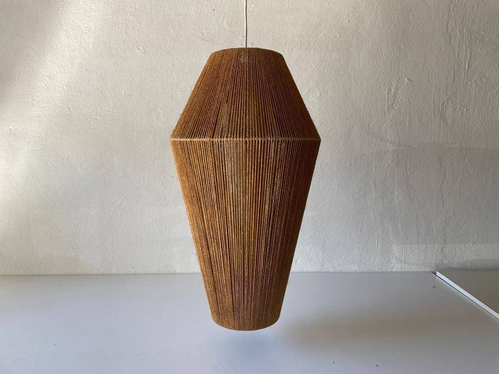 Raffia Bast And Teak Large Pendant Lamp By Ib Fabiansen For Fog & Mørup, 1960s, Denmark photo for sale