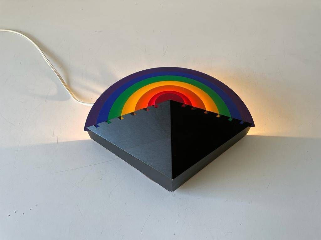 Rainbow Design Wood Night Lamp By Kiener Zürich, In Style Of Memphis Group, 1980s, Switzerland photo vintage