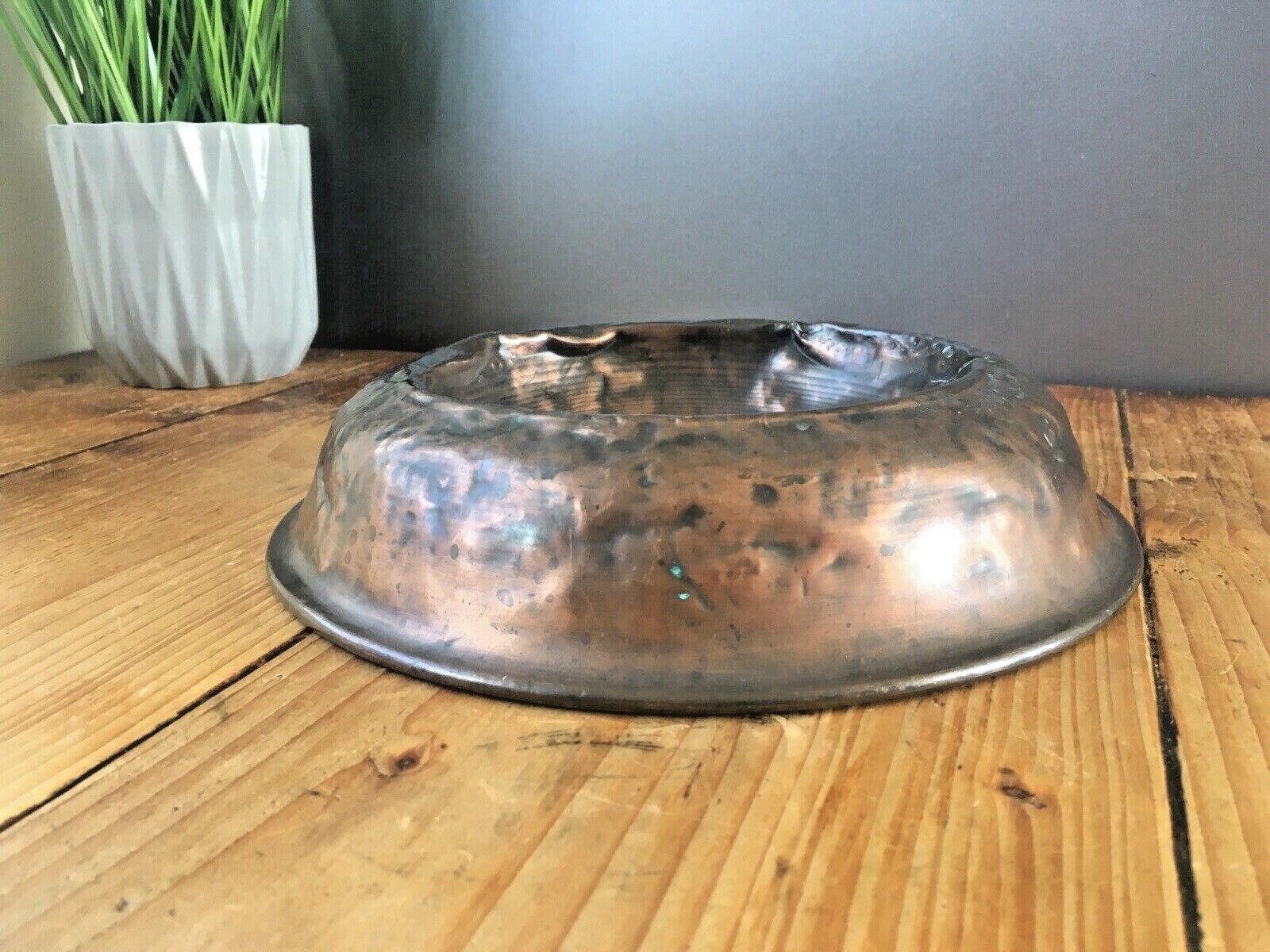 Antique 19th C Arts & Crafts Beaten Copper Dog Bowl Pet Cat Dish Food Water photo furniture