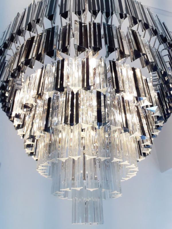 Vintage Clear And Black “Triedro” Murano Glass Chandelier photo furniture