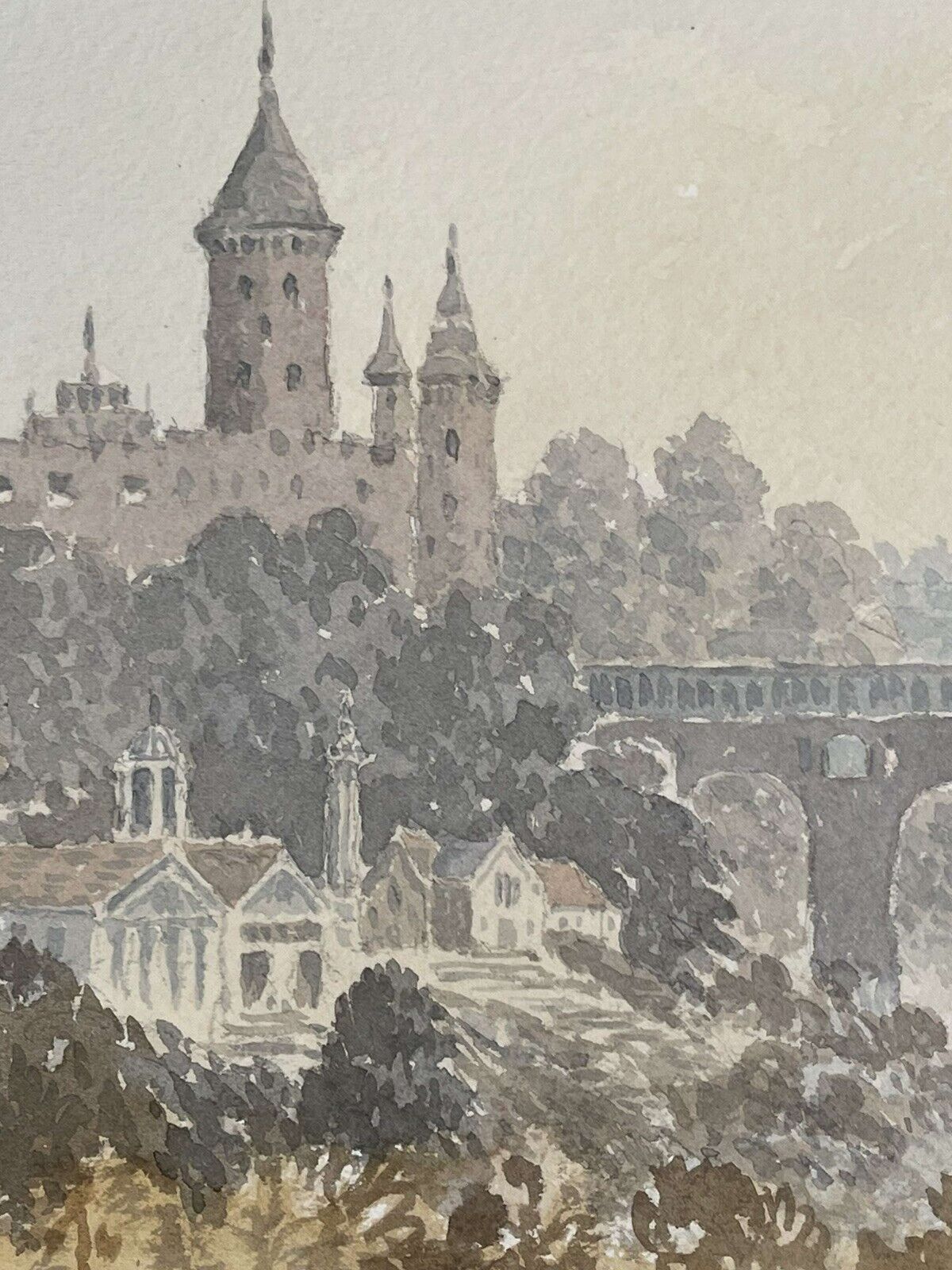 Original Watercolour Painting By John Gough Luxembourg. photo furniture