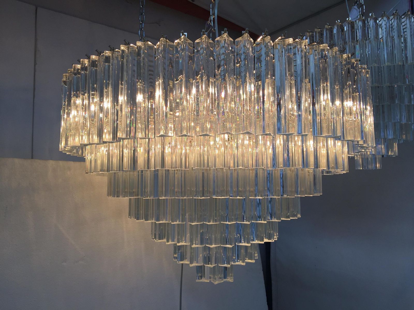 Contemporary Clear Triedro Murano Glass Chandelier photo Lighting