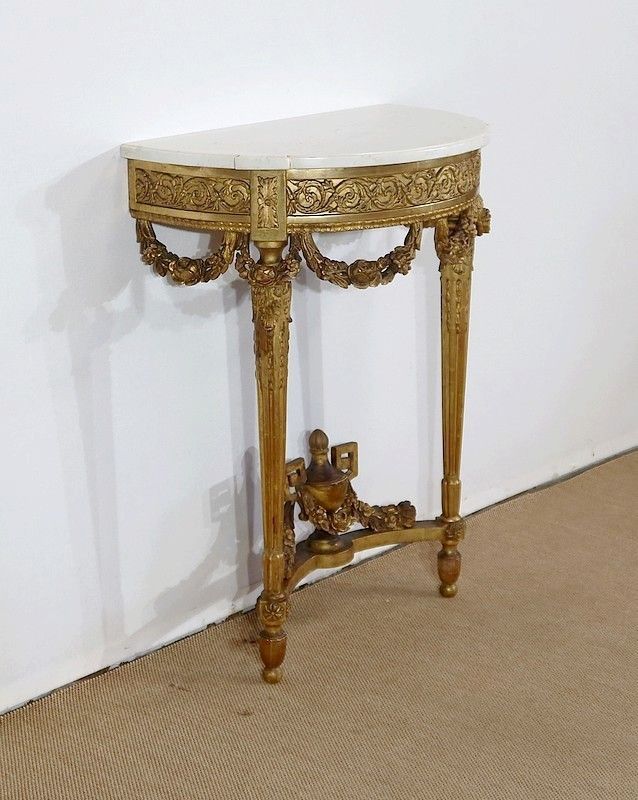 Half Moon Support Console In Marble And Gilded Wood, Louis XVI – Mid 19th Century photo furniture