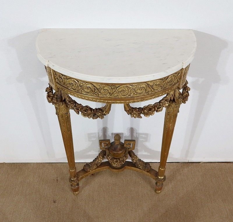 Half Moon Support Console In Marble And Gilded Wood, Louis XVI – Mid 19th Century photo Furniture