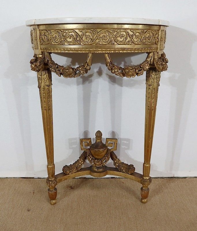 Half Moon Support Console In Marble And Gilded Wood, Louis XVI – Mid 19th Century photo buy