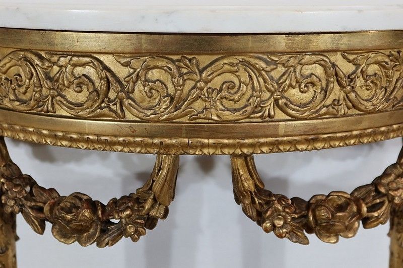 photo furniture Half Moon Support Console In Marble And Gilded Wood, Louis XVI – Mid 19th Century