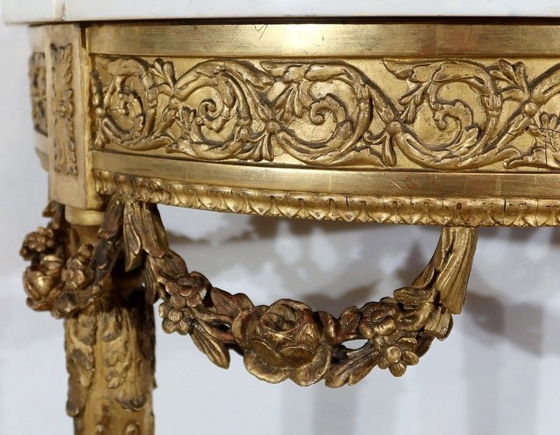 photo for sale Half Moon Support Console In Marble And Gilded Wood, Louis XVI – Mid 19th Century