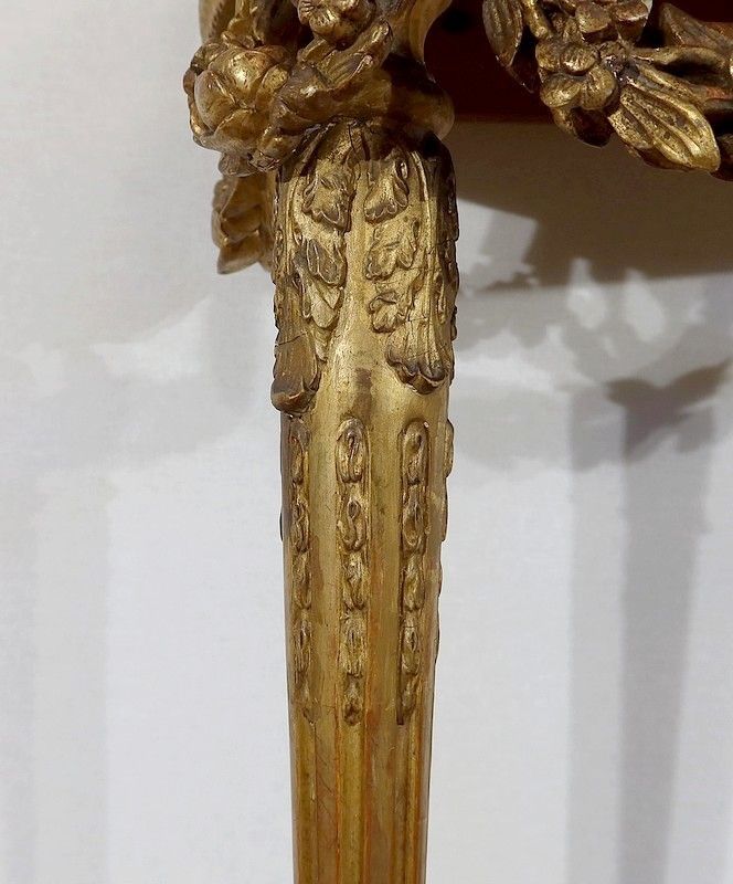 photo vinterior Half Moon Support Console In Marble And Gilded Wood, Louis XVI – Mid 19th Century