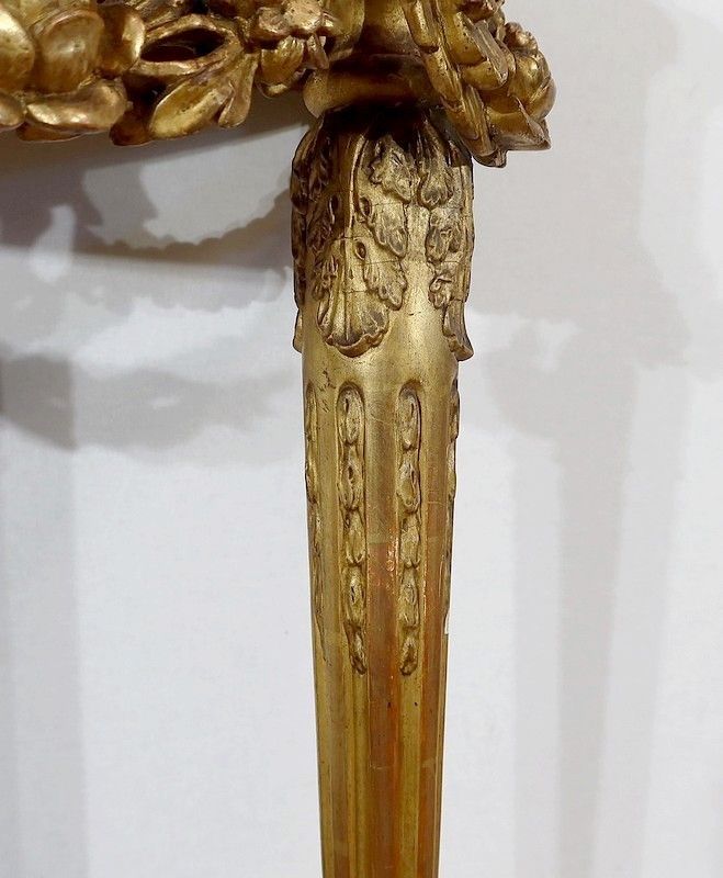 photo vintage Half Moon Support Console In Marble And Gilded Wood, Louis XVI – Mid 19th Century