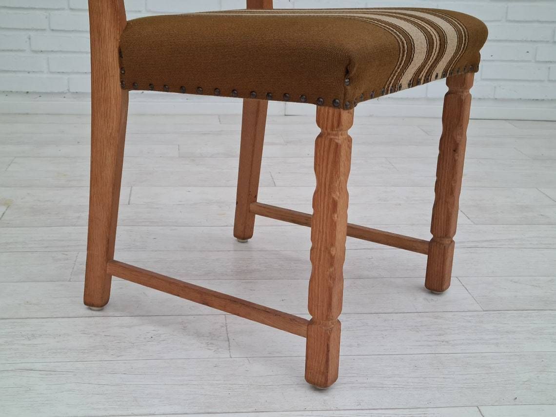 1960s, Original Danish Design, Henning Kjærnulf Style, Set Of High Back Dinning Chairs, Oak Wood photo vinterior