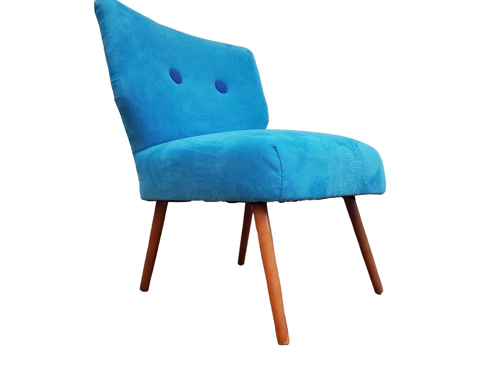 Vintage Armchair, 70s, Blue Fabric, Beech Wood