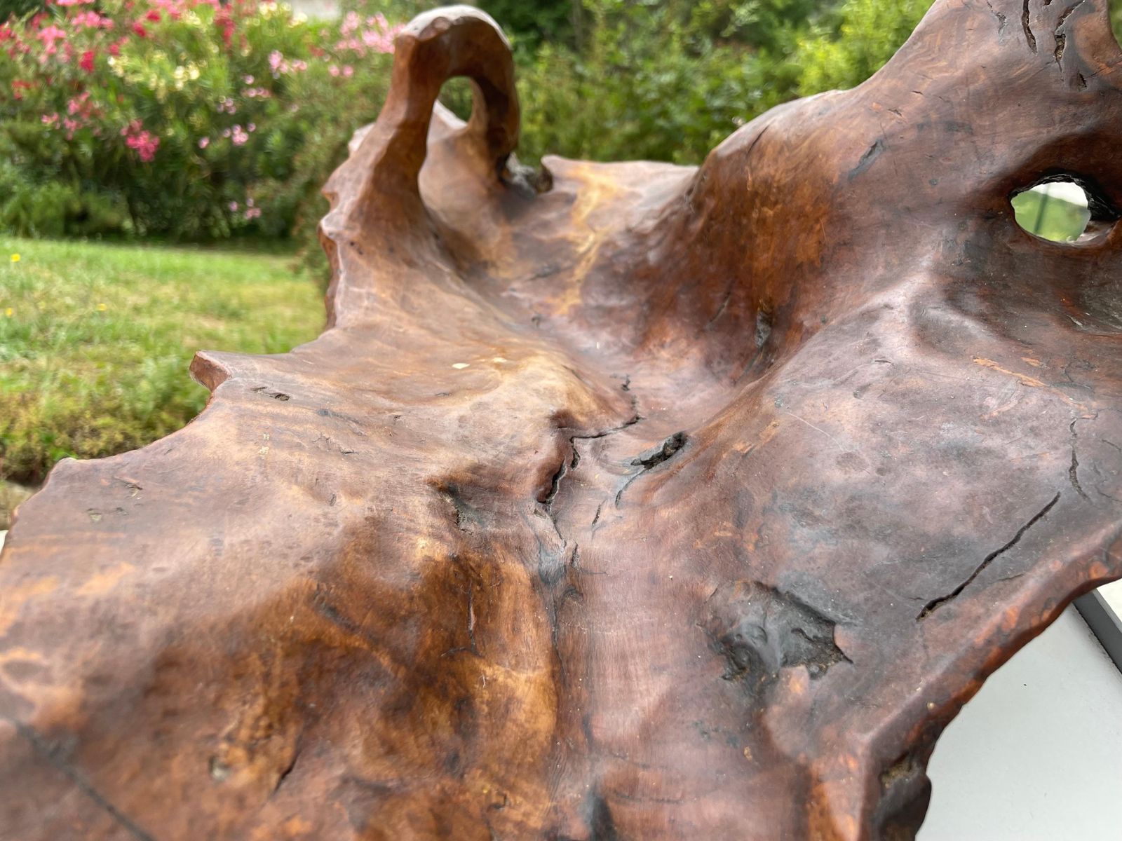 Brutalist Wood Bowl Large In A Brown Patina France Circa 1960 photo vinterior