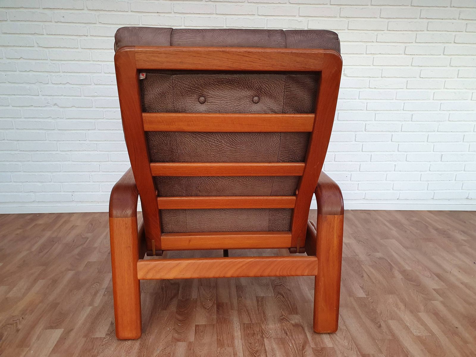 Danish Adjustable Lounge Chair, Hs Design, Nubuck Leather, Solid Teak Wood, 80s photo buy