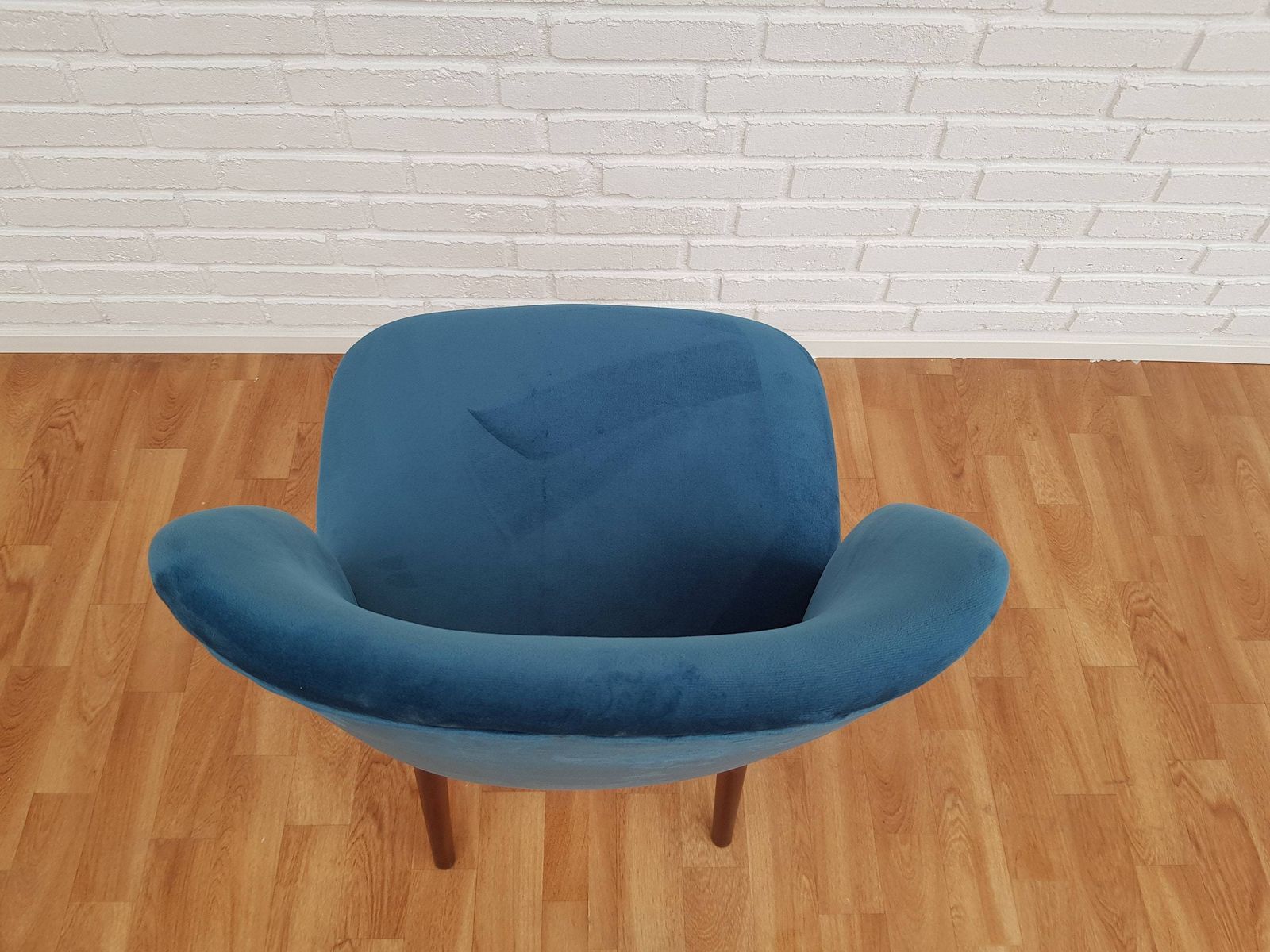 Little Retro Armchair, Velvet, Stained Beech Legs, 60s photo 376.8