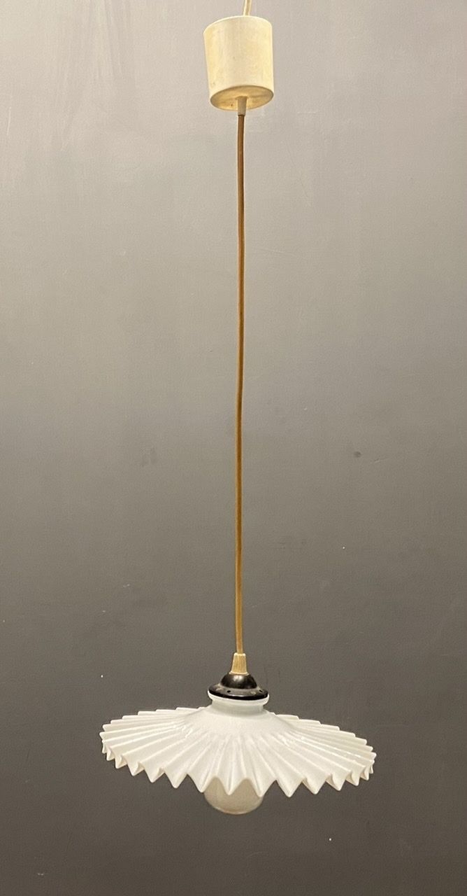 Italian Opaline Glass Pleated Light Pendants Set Of 2 photo for sale