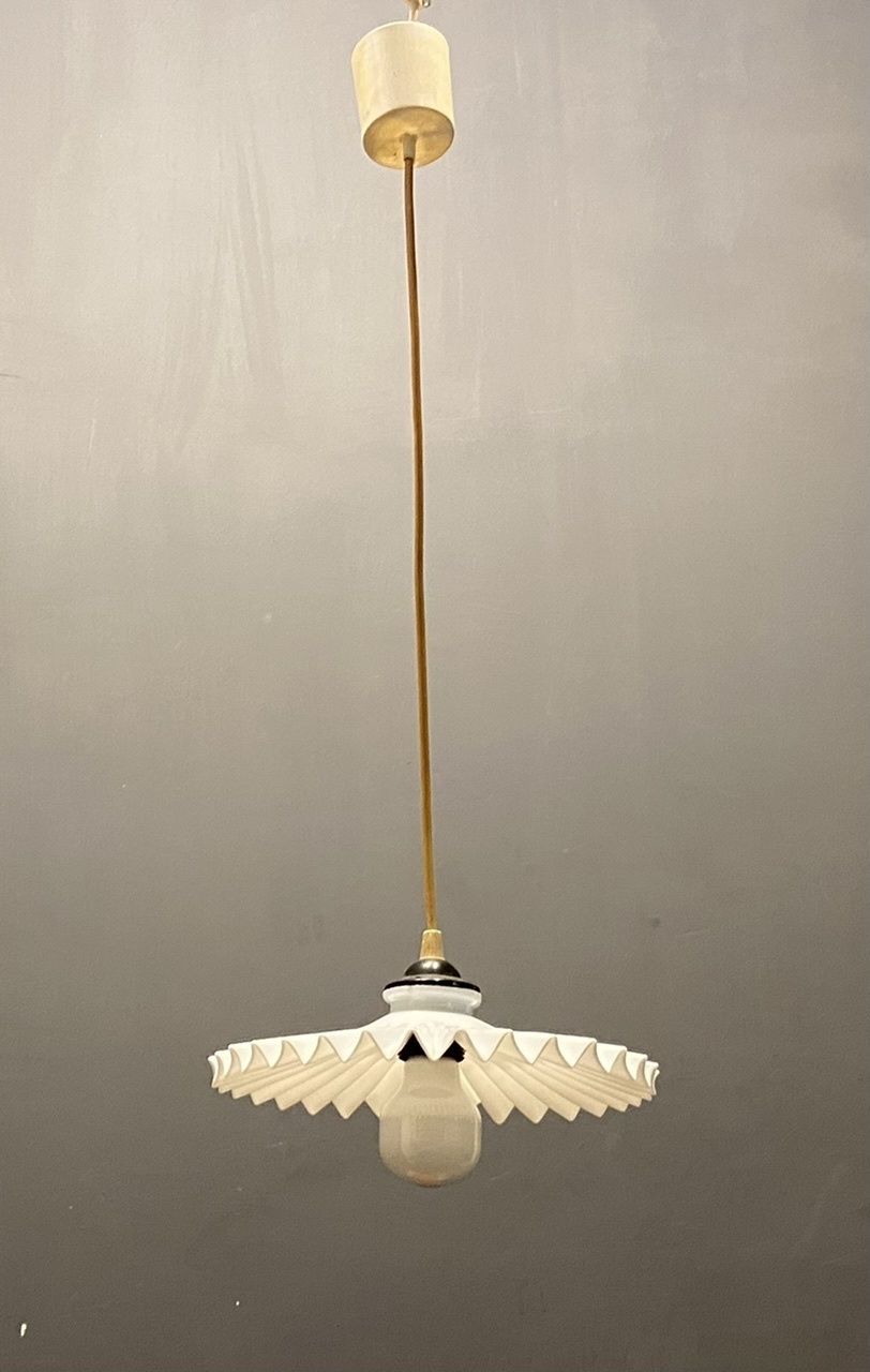 Italian Opaline Glass Pleated Light Pendants Set Of 2 photo 550.0