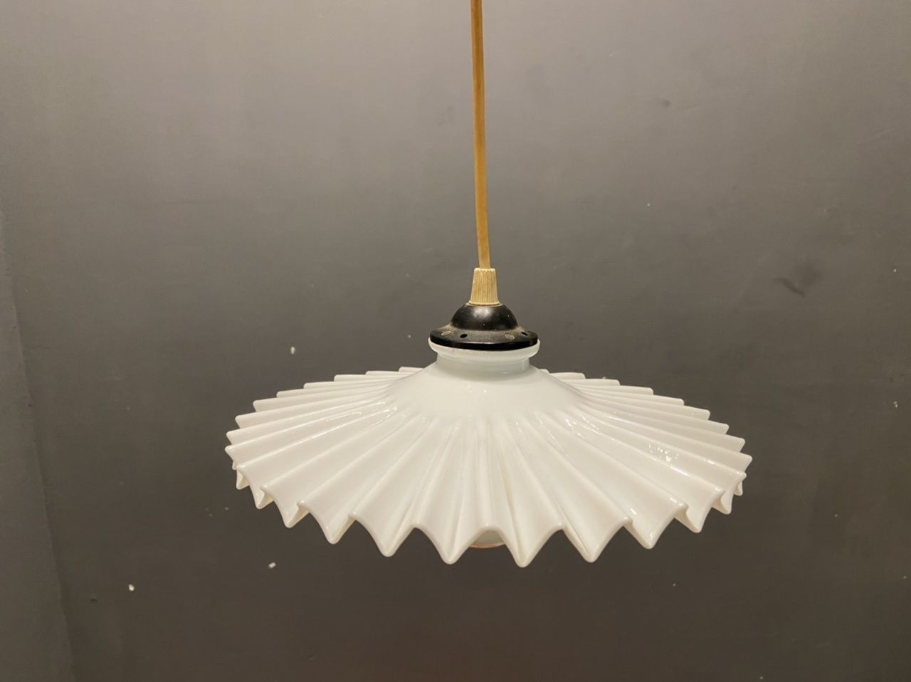 Italian Opaline Glass Pleated Light Pendants Set Of 2 photo vinterior