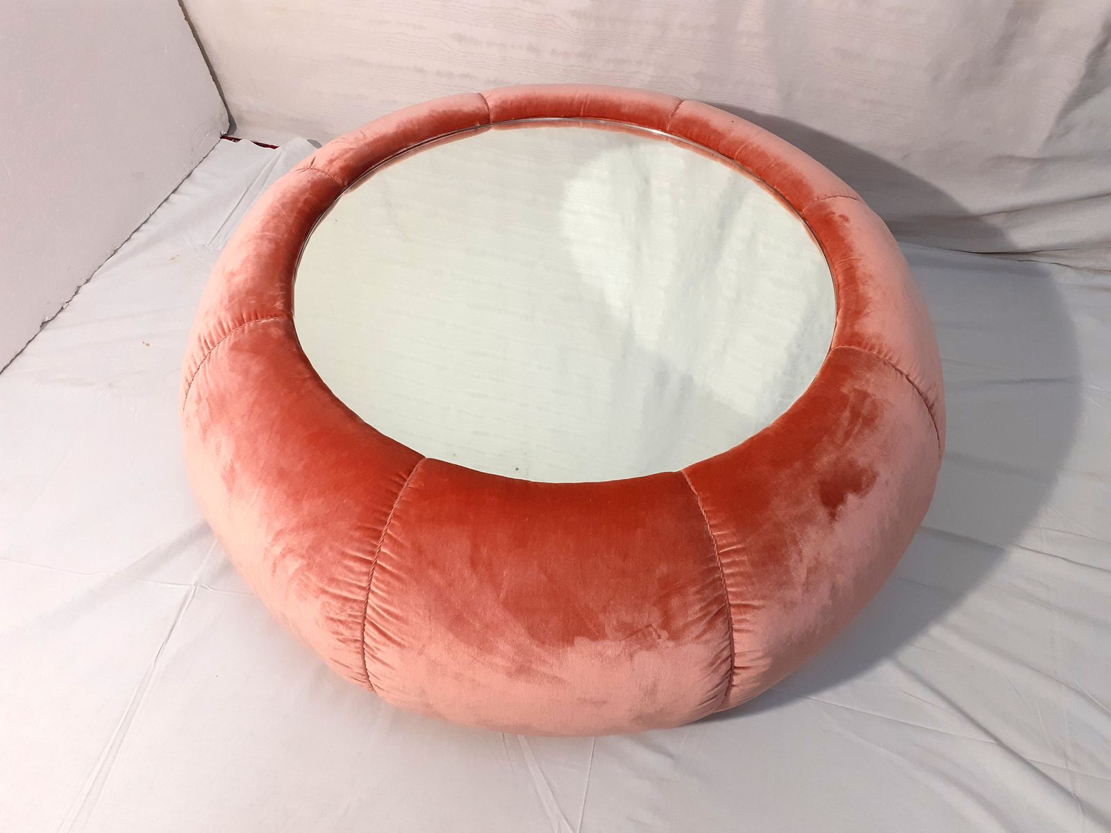 Pink Silk Velvet Pouff, Late 20th Century