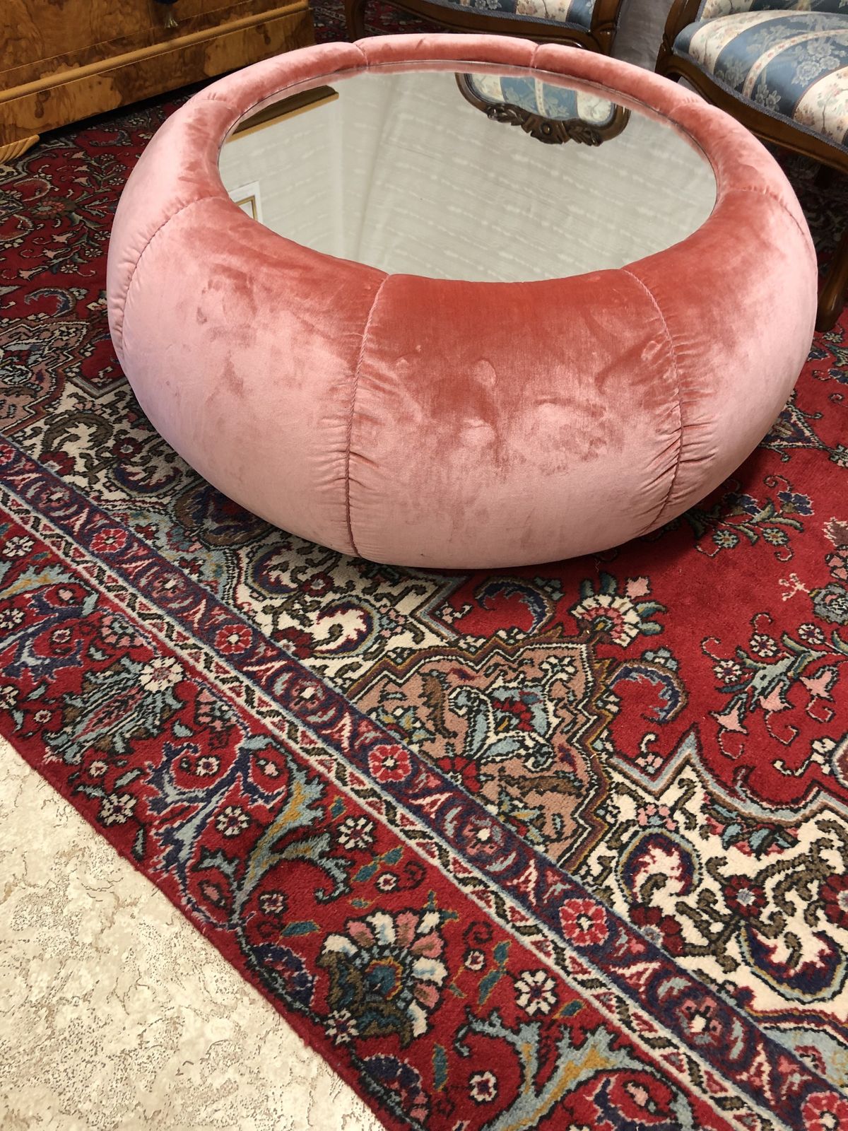 Pink Silk Velvet Pouff, Late 20th Century photo vinterior