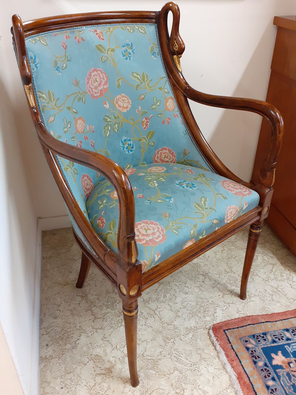 Beech Armchair With Hand Carved Swan photo for sale