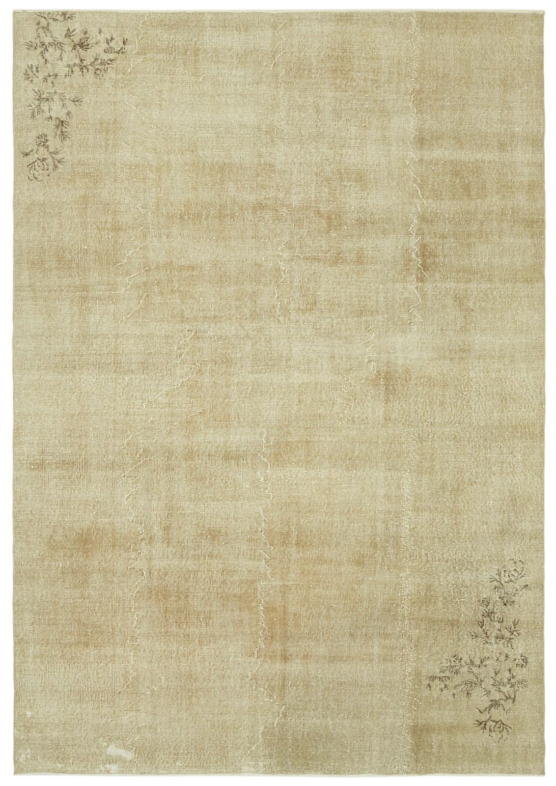Turkish Vintage Handmade 1980s 211 Cm X 298 Cm Beige Wool Rug