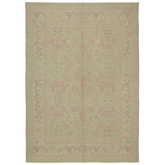 Turkish Handmade 1970s 251 Cm X 351 Cm Beige Wool Vintage Kilim Rug