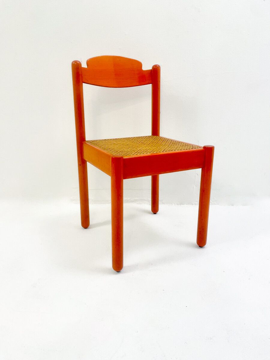 Set Of 6 Mid Century Modern Orange Dining Chairs photo for sale