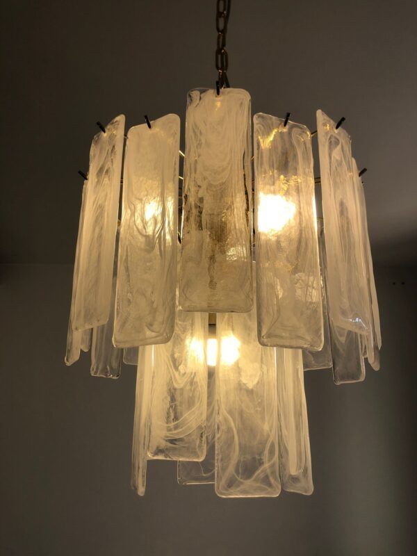 Venied White Alabastro “Listelli” Murano Glass Chandelier photo Lighting