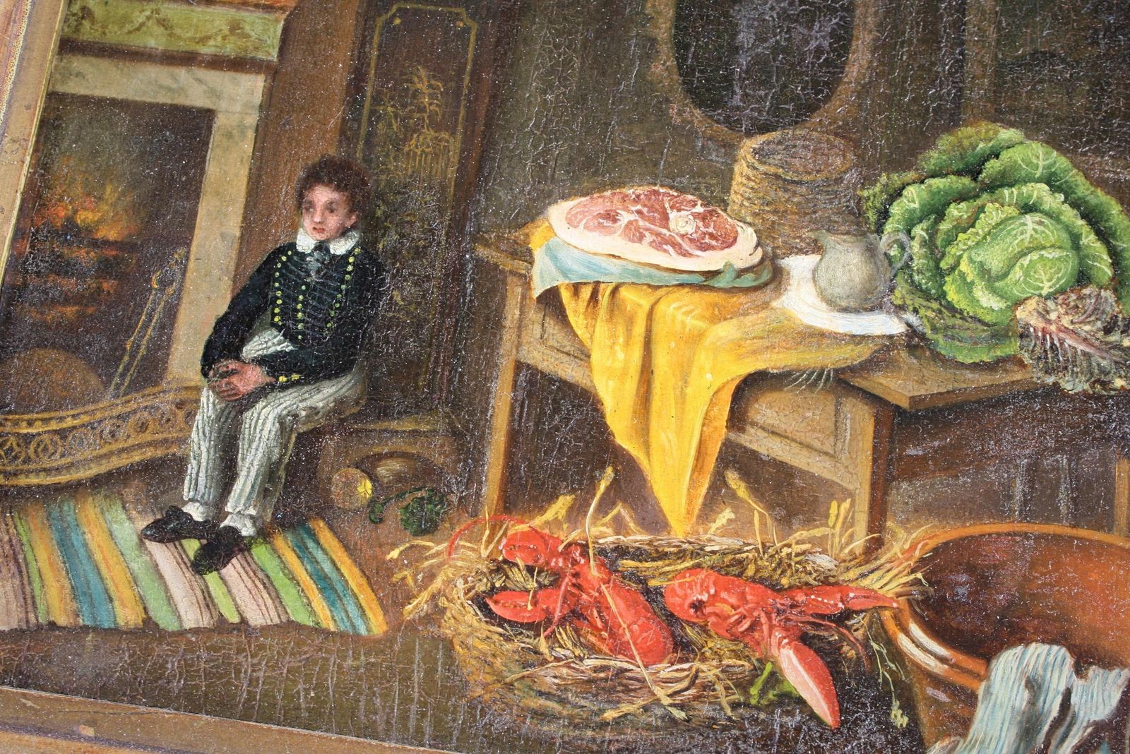 Naive Oil On Board, Boy & His Big Cabbage Folk Art Rutland Gallery London photo for sale