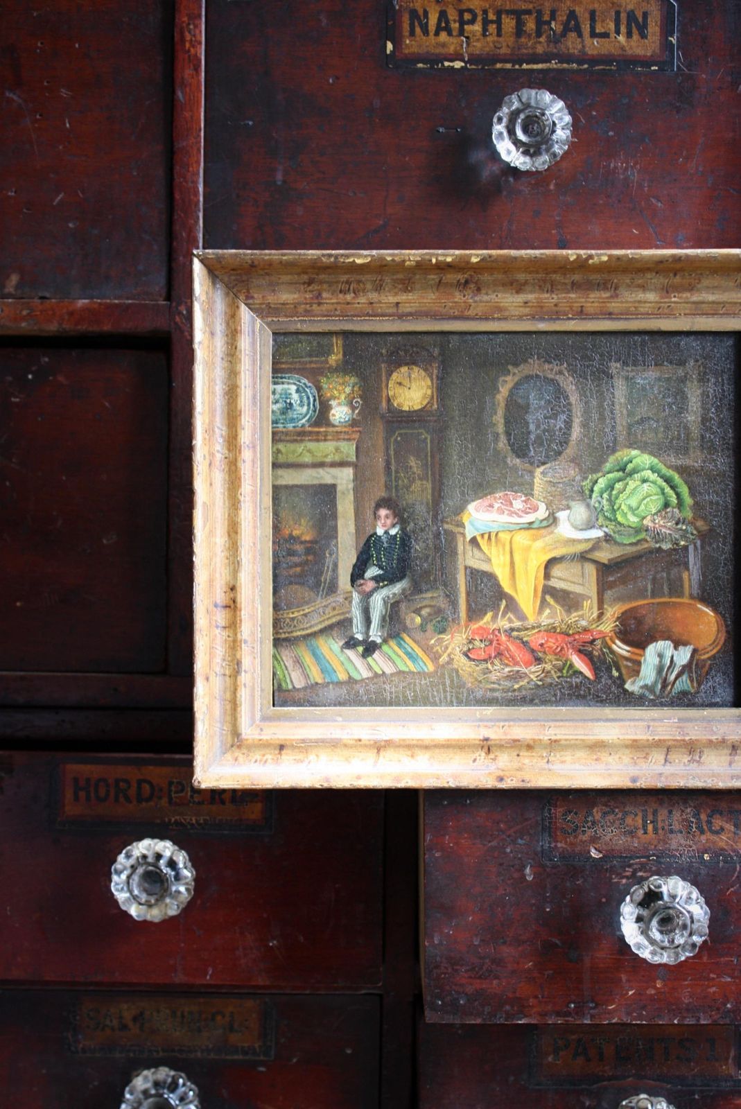 Naive Oil On Board, Boy & His Big Cabbage Folk Art Rutland Gallery London photo vinterior