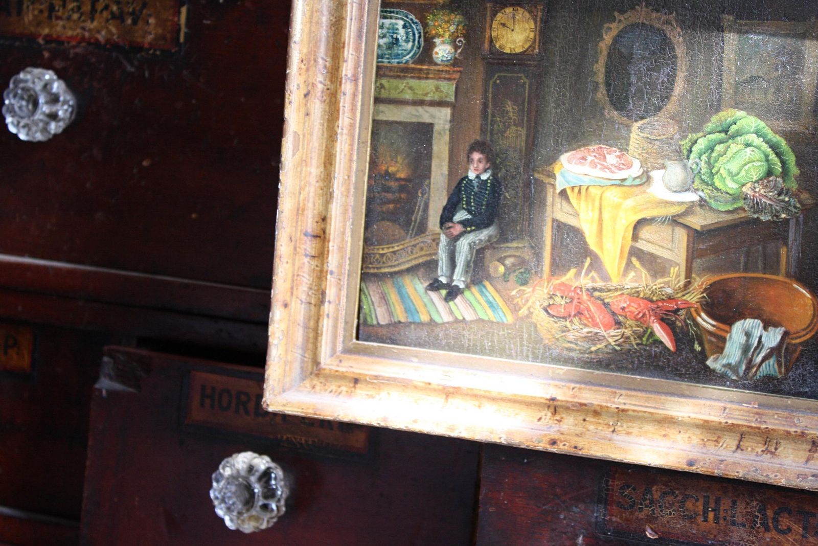Naive Oil On Board, Boy & His Big Cabbage Folk Art Rutland Gallery London photo buy