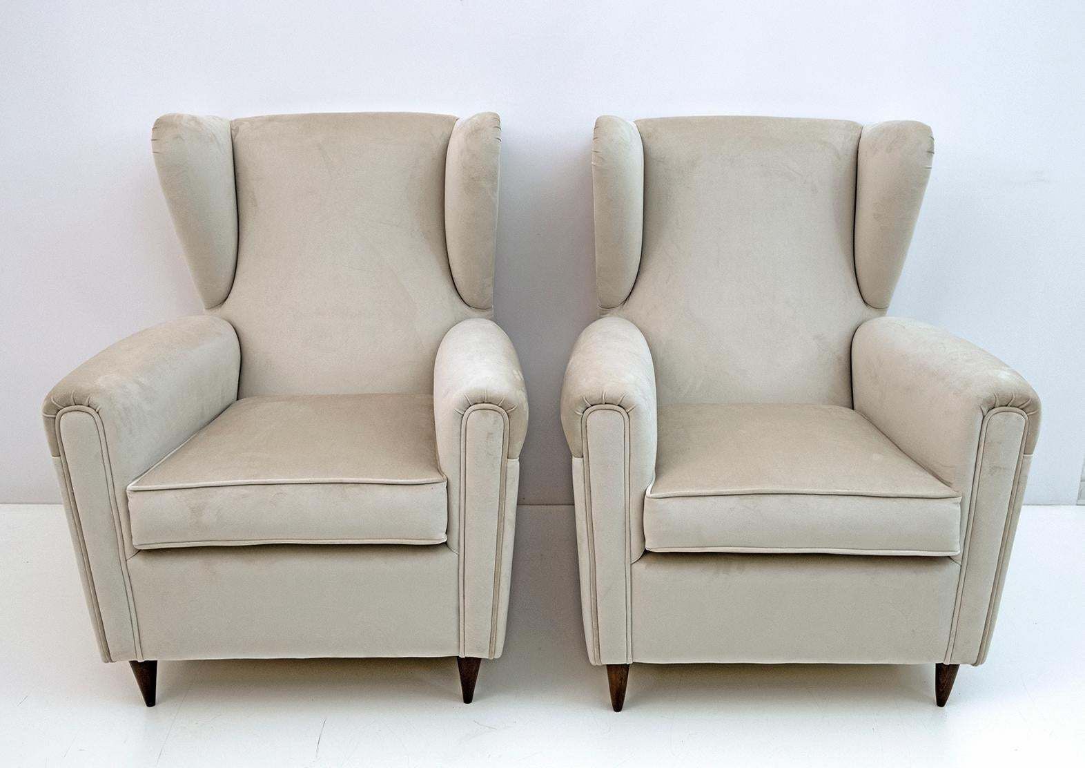 Pair Of Gio Ponti Mid Century Modern Italian Velvet Armchairs 1950s photo furniture