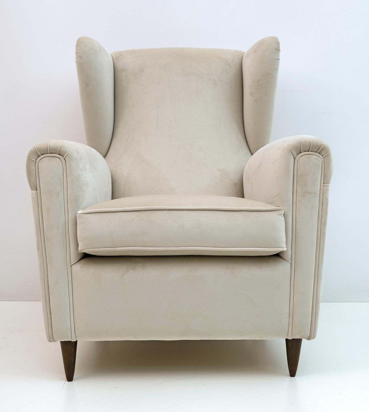 Pair Of Gio Ponti Mid Century Modern Italian Velvet Armchairs 1950s photo vintage