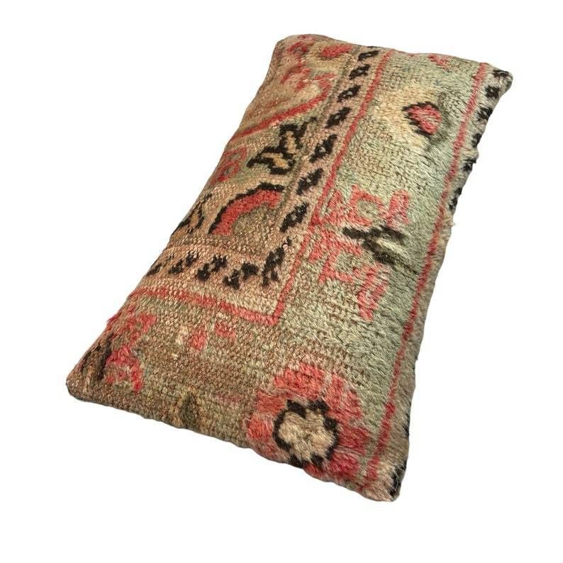 Vintage Hand Made Rug Cushion Cover 30 X 60 Cm Decorative Rug Pillow Cover  Large Vintage Turkish Rug Cushion Cover photo vintage