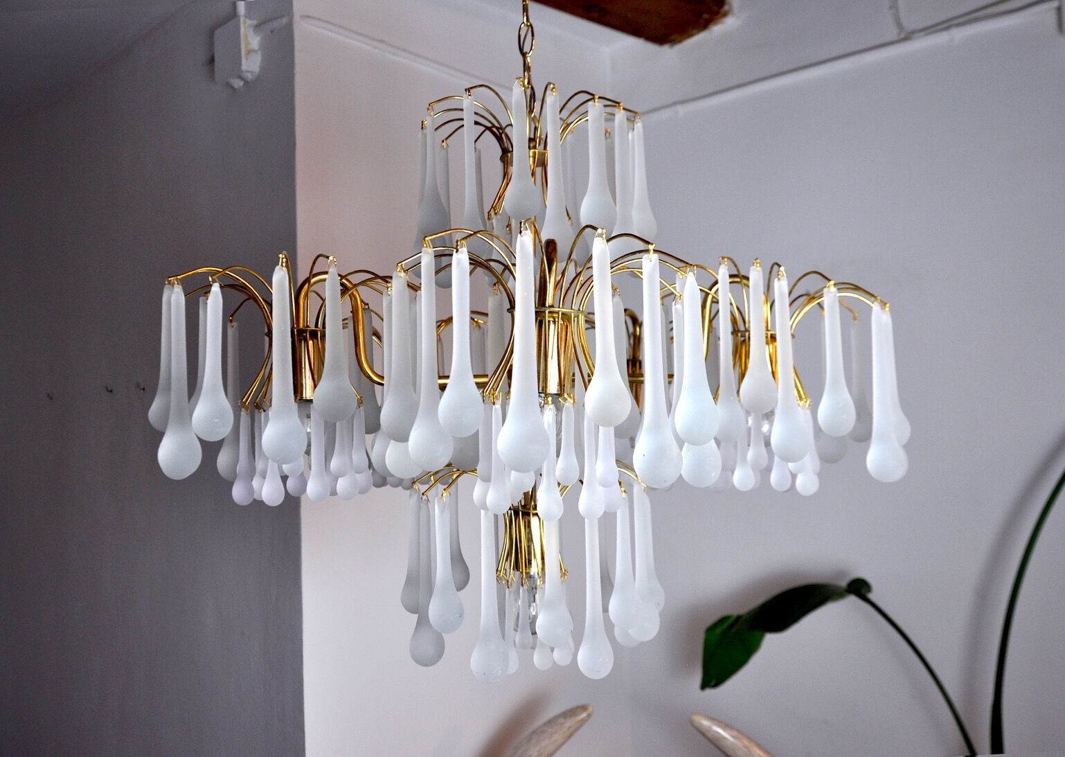 Drop Chandelier By Venini, 5 Arms, Murano Glass, Italy, 1960 photo 2668.0