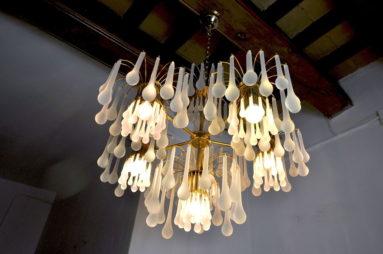 photo for sale Drop Chandelier By Venini, 5 Arms, Murano Glass, Italy, 1960
