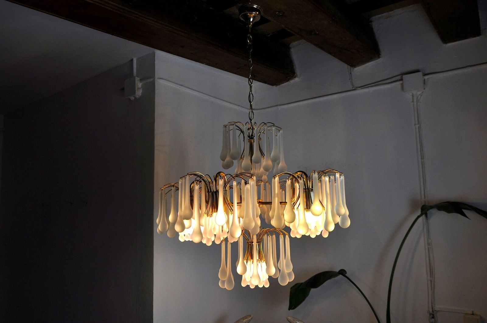 2668.0 Drop Chandelier By Venini, 5 Arms, Murano Glass, Italy, 1960 photo