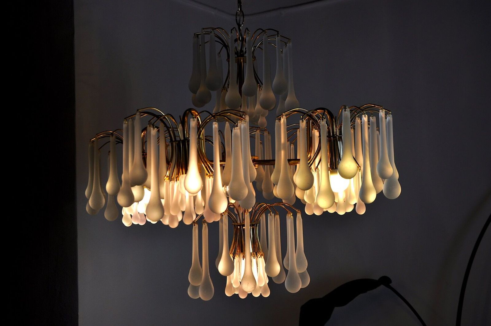 photo vintage Drop Chandelier By Venini, 5 Arms, Murano Glass, Italy, 1960