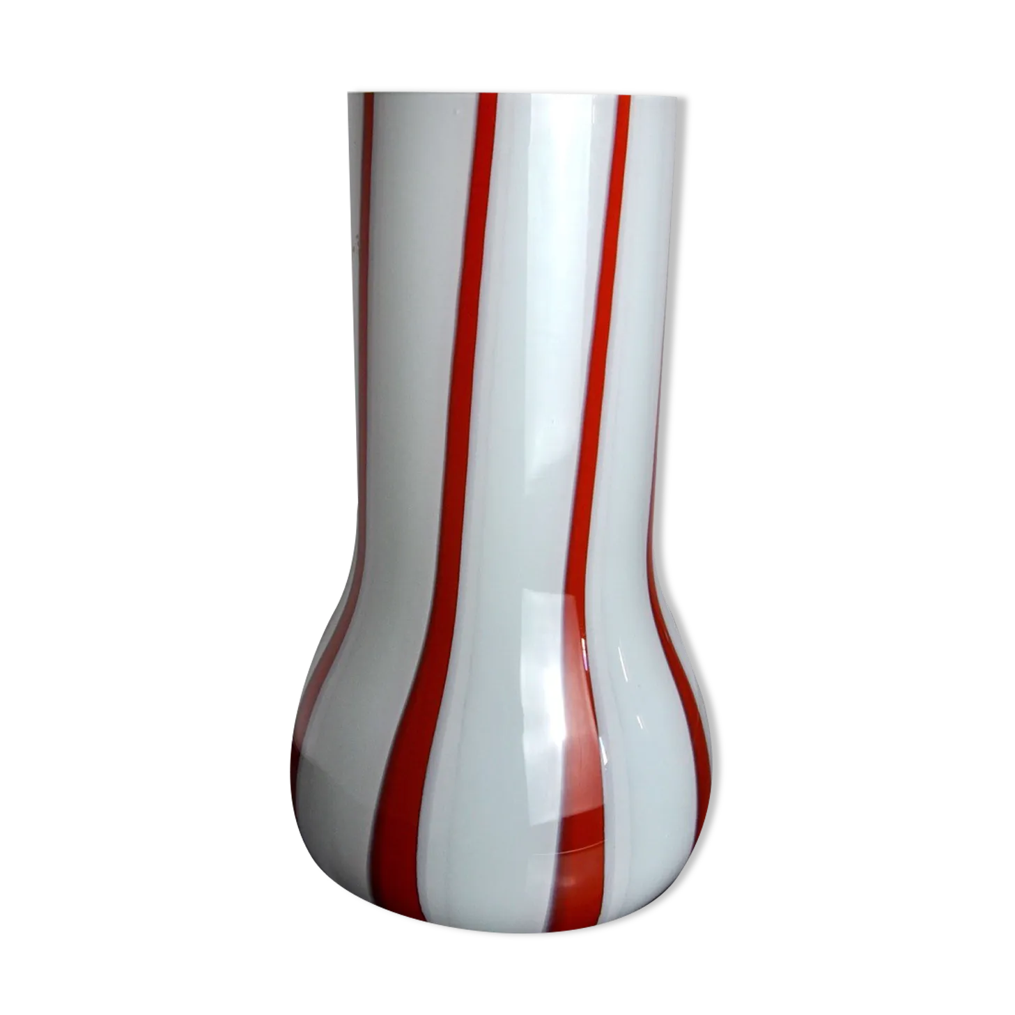 Lollipop Vase, Red And White, Murano Glass, Italy, 1960
